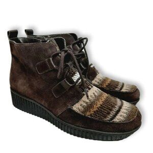 AEROSOLES / Umpire Boho Platform Ankle Boot Fair Isle Brown Suede Bootie Sz 9